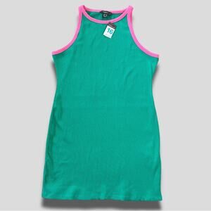 Primark NWT Modern Y2K Vibes Ribbed Bright & Bold Bodycon Dress Teal Pink - 16